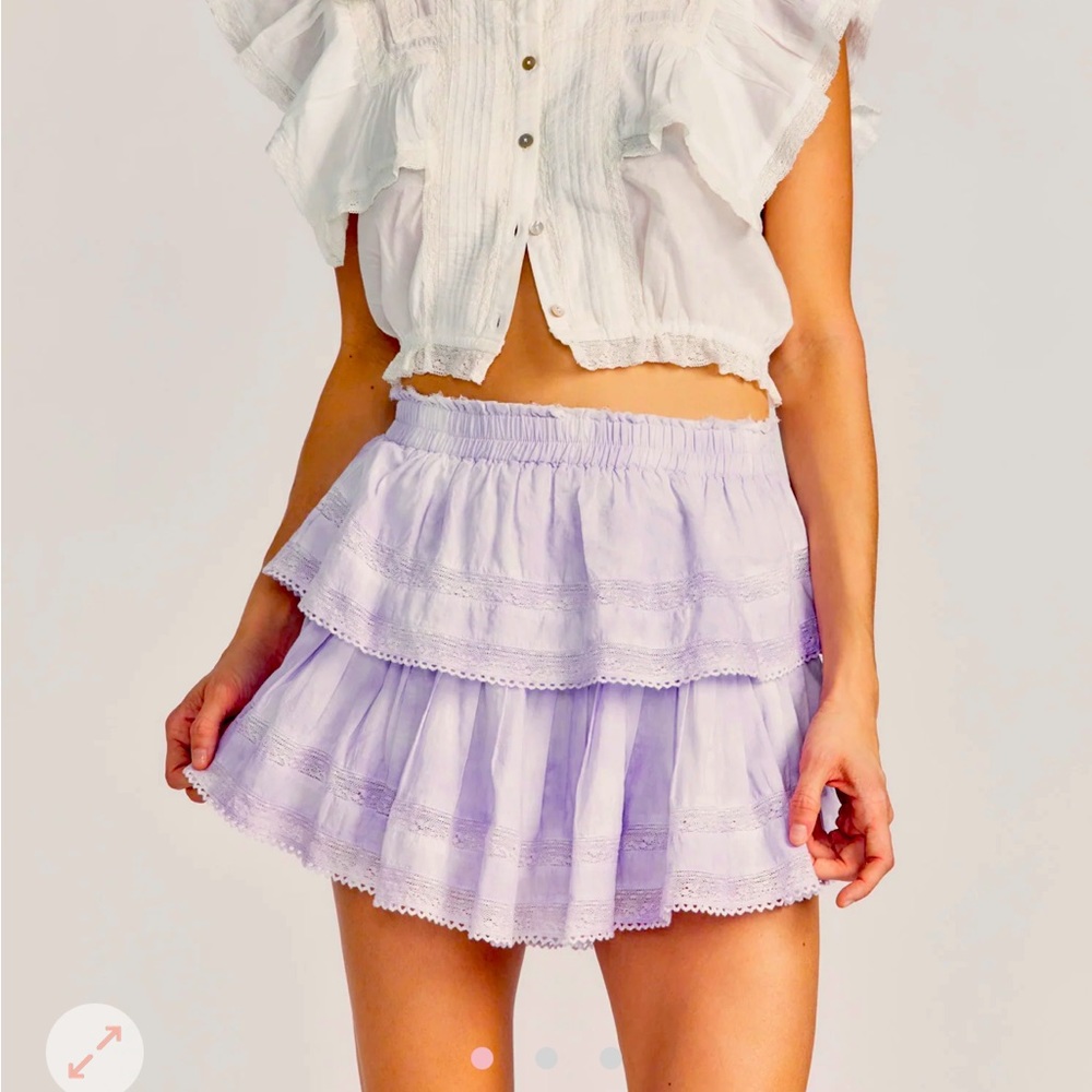 Loveshackfancy ruffle mini skirt violet splash hand dye size P. New with tags